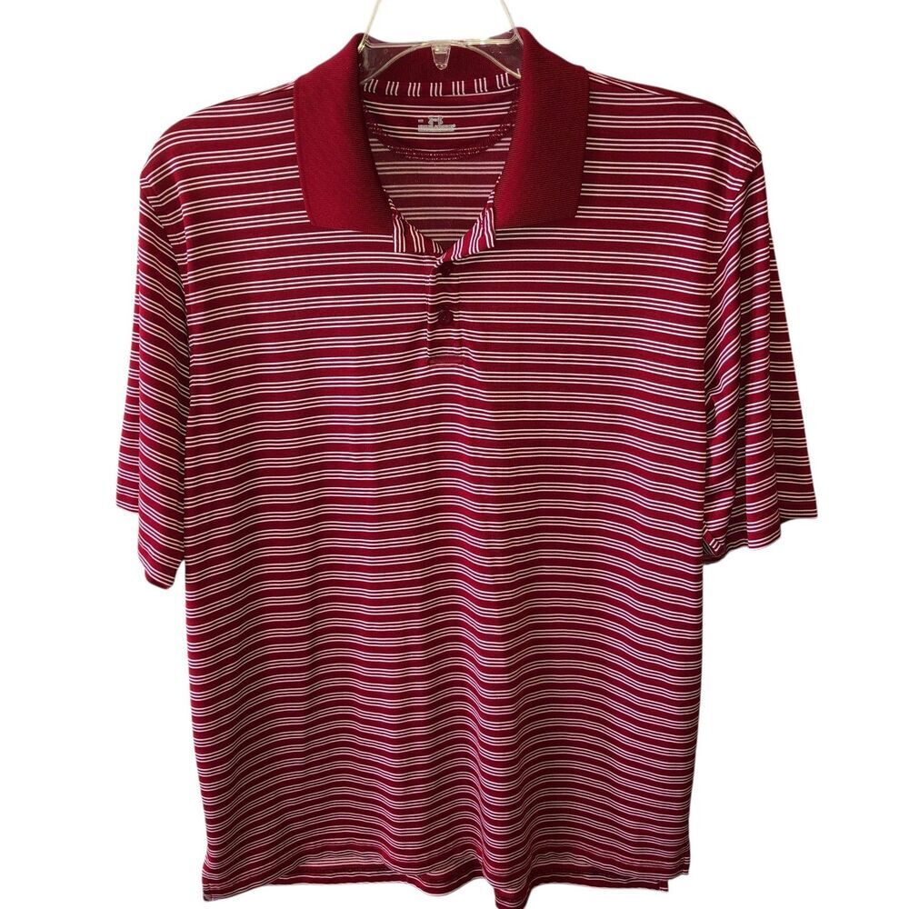 Under Armour Men Large Red Striped Mountain Ranch Short Sleeve Polo Shirt Size L